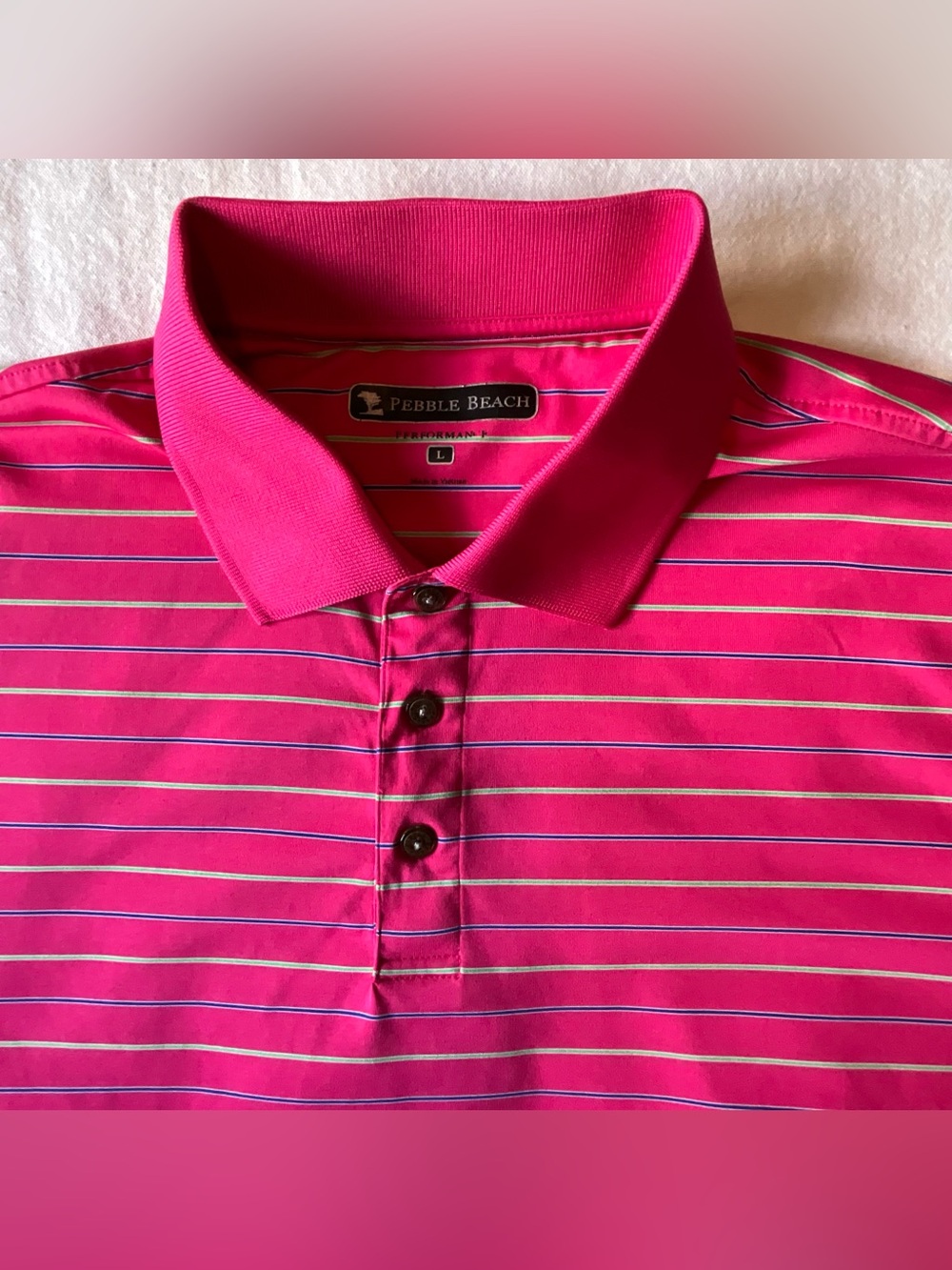 Pebble Beach Men’s Hot Pink Striped Polo